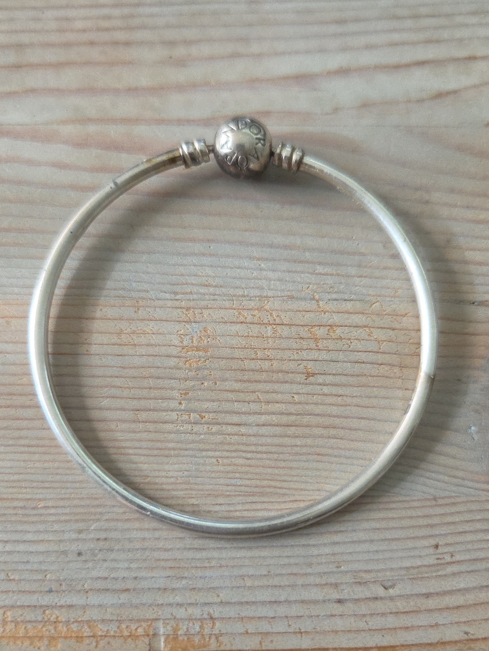 Pandora Silver-tone Round Clasp Bangle Bracelet